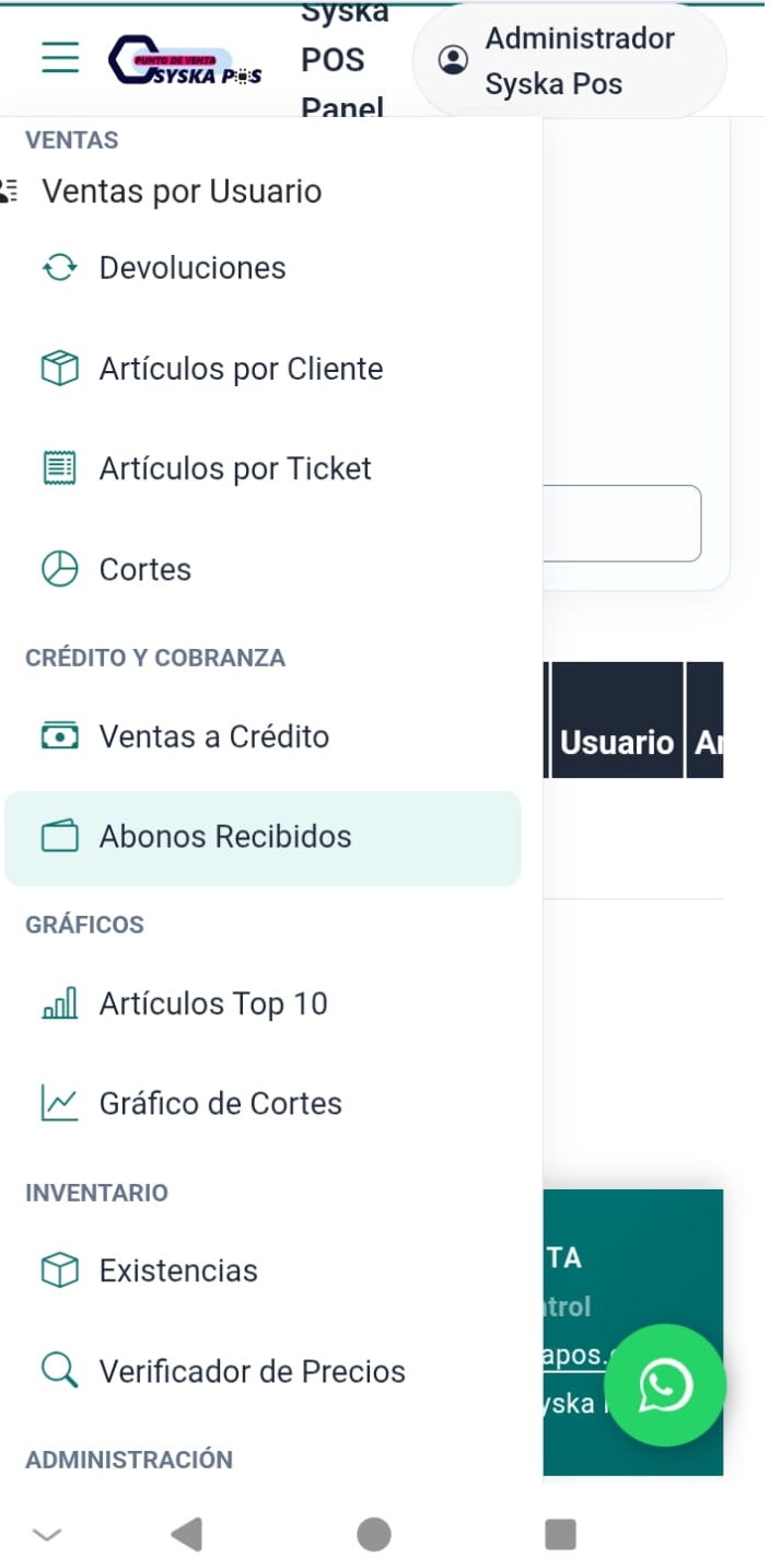 Menú principal de la App Web Syska