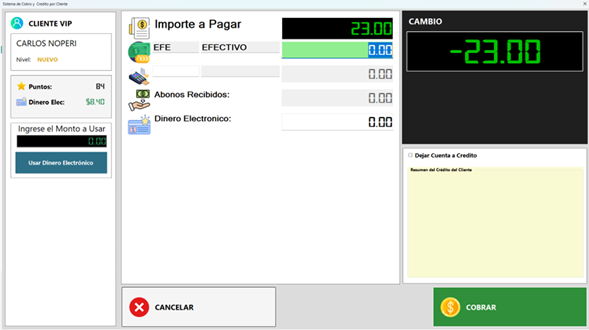 Pantalla de cobro tipo TOTEM Syska POS v3.5 (monedero y crédito)