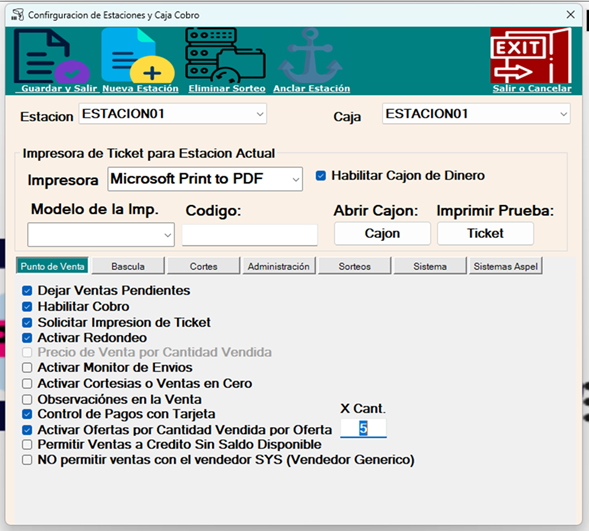 Configuración del sistema por estación/caja en Syska POS