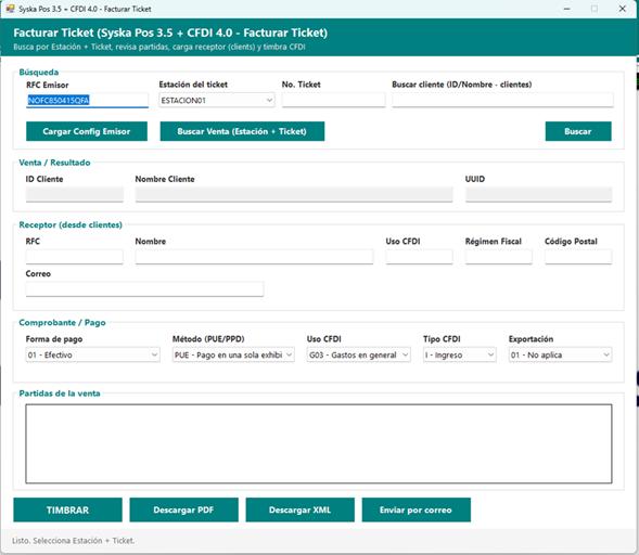 Facturar ticket a CFDI 4.0 por estación + folio