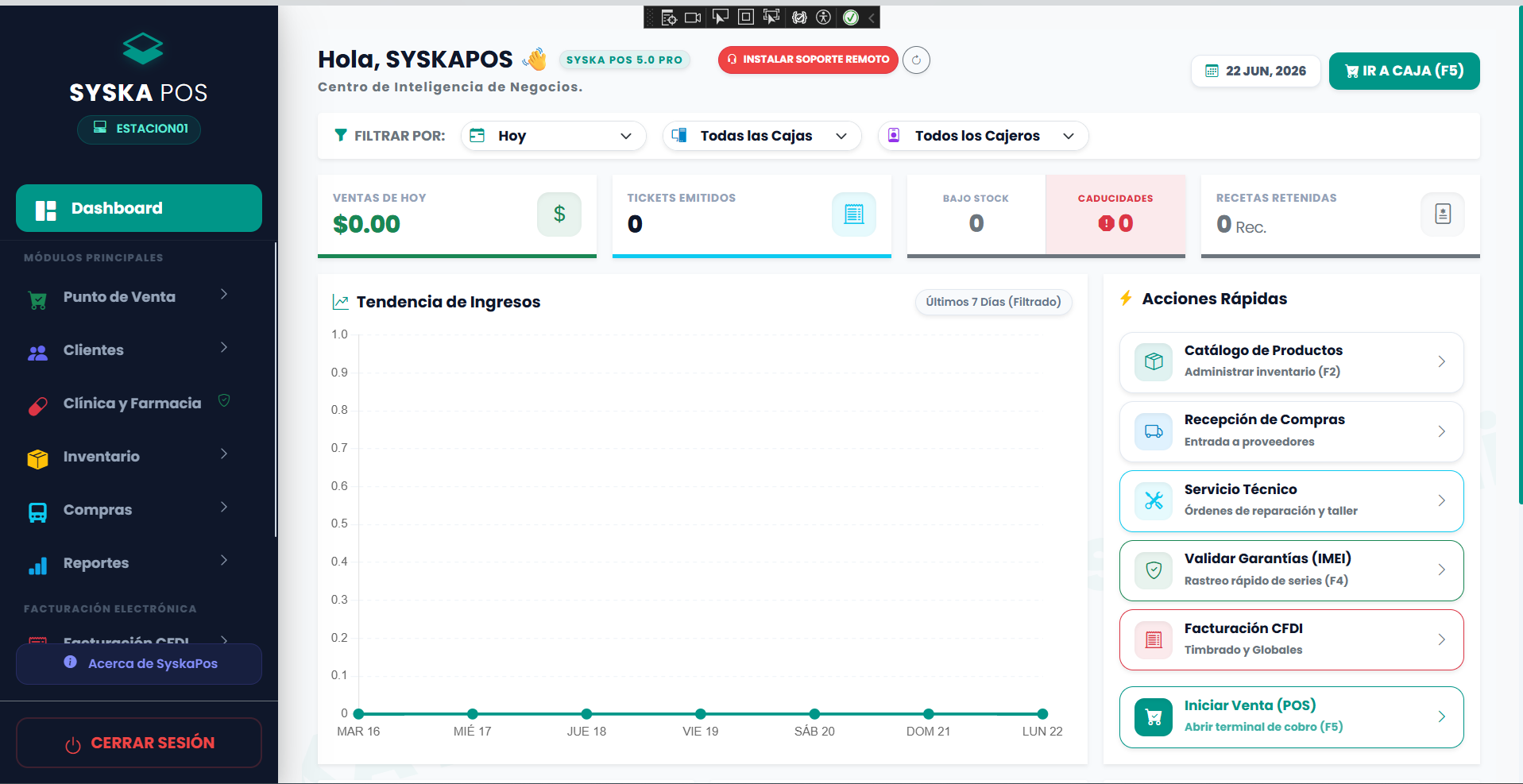 Dashboard administrativo y reportes Syska POS