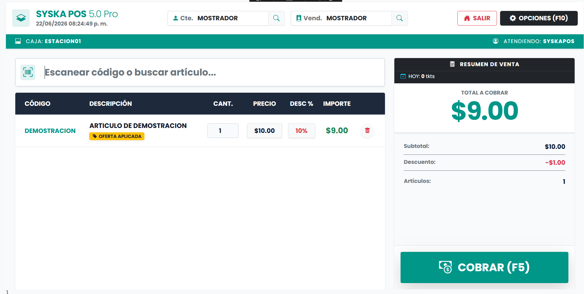 Pantalla de ventas mostrador Syska POS